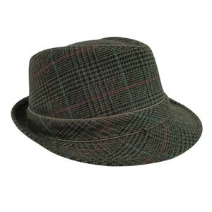 Dorfman Pacific DPC Men L Green Plaid Wool Blend Fedora Hat Casual Classic Style